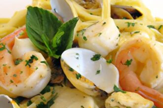 Savory Seafood Pasta in a Zesty Garlic Sauce Delight