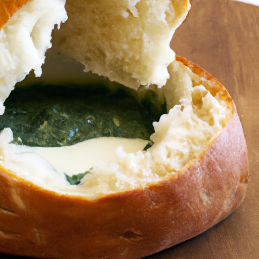 Creamy Spinach Dip Served in a Freshly Baked Bread Bowl